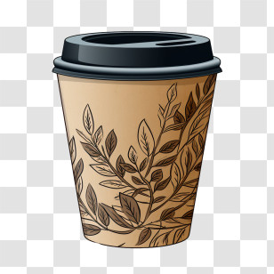 Brown Paper Coffee Cup
 - Leaf-Decorated Coffee Cup For Nature-Inspired Drinks Transparent PNG