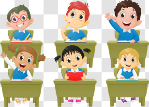School - Cartoon Classroom With Students Transparent PNG