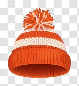 Knitted Beanie - Orange Knitted Hat With White Stripes Transparent PNG