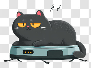 Cat Lying On Robot Vacuum Cleaner - Sleepy Black Cat Lounging On Vacuum Transparent PNG