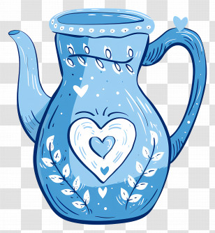 Tea Pitcher - Decorative Blue Jug With Heart Design Transparent PNG