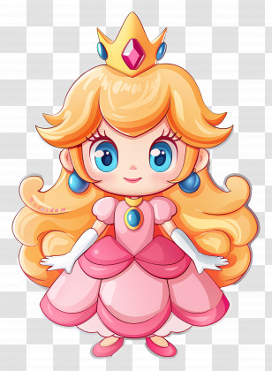 Princess Peach - Cartoon Princess With Tiara In A Pink Dress Transparent PNG