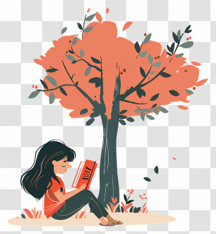 Girl Reading Book - Girl Reading Under Tree Transparent PNG