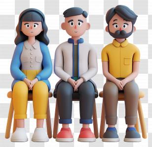 People Sitting - Three Cartoon People Sitting On Chairs Transparent PNG