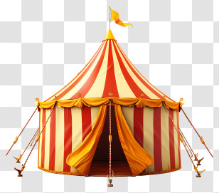 Tent Of Carnival - Colorful Circus Tent With Red And Yellow Stripes Transparent PNG