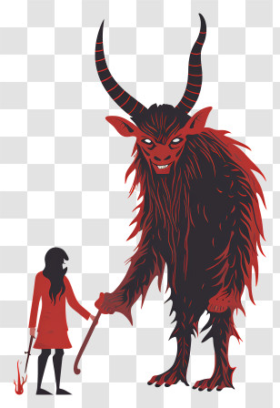 Black And White Drawing - Red Horned Monster With A Girl Transparent PNG