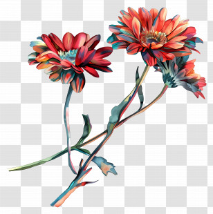 Gerberas Flowers - Bright Red Flowers Illustration Transparent PNG