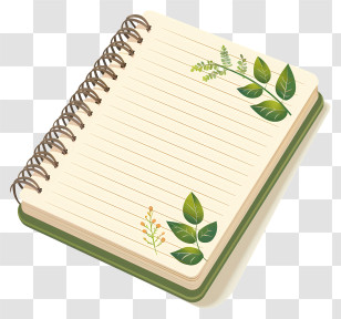 Notebook - Notebook With Lined Pages And Leaf Decorations Transparent PNG