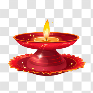 Deepavali - Traditional Red Oil Lamp With Radiant Flame Transparent PNG