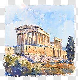 Watercolor - Watercolor Parthenon In Greece Transparent PNG