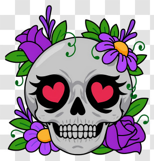 Halloween Skull Flowers - Colorful Sugar Skull With Flowers Transparent PNG