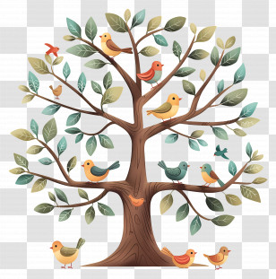 Tree With Birds - Tree With Birds Illustration Transparent PNG