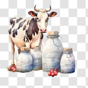 Watercolor Cow
 - Cow With Milk Cans On A Farm Transparent PNG