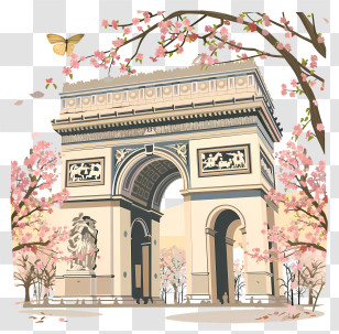 Arc De Triomphe - Arc De Triomphe With Cherry Blossoms Transparent PNG