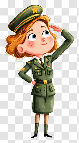 Female Soldier Giving Salute - Cartoon Female Soldier Saluting Transparent PNG
