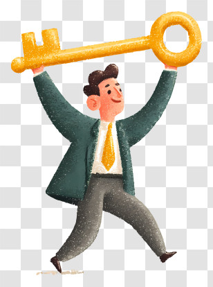 Businessman Lifting Success Key - Golden Key Of Success Transparent PNG