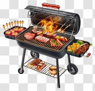 Bbq - Barbecue Grill With Food For Outdoor Cooking Transparent PNG