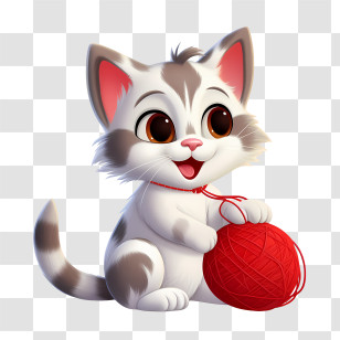 Cat Playing Yarn Ball - Adorable Kitten Playing With Red Yarn Ball Transparent PNG