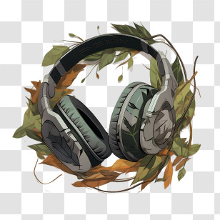 Gaming Headset - Nature-Inspired Green Headphones Transparent PNG