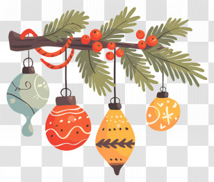 Christmas Balls On A Branch - Christmas Ornament Illustration Hanging On A Branch Transparent PNG