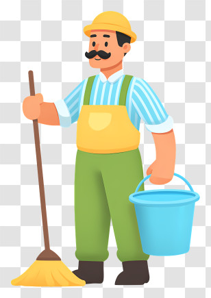 Indian Cleaner Cleaning - Cartoon Cleaner With Mop And Bucket Transparent PNG
