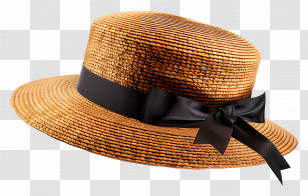 Boater Hat - Straw Hat With Black Ribbon Accessory Transparent PNG
