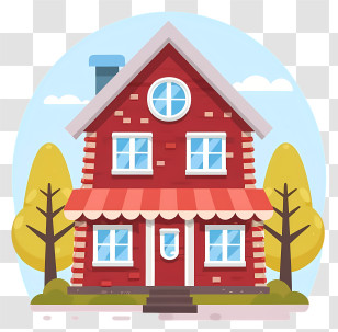 Red Brick Building - Red Brick House With Awning Illustration Transparent PNG