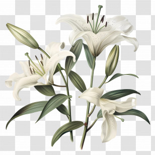 White Lily - Elegant White Lily Flowers Illustration Transparent PNG