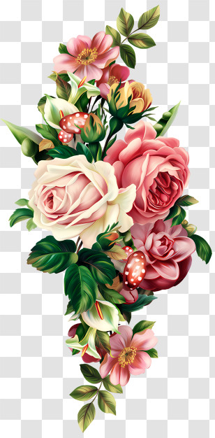 Blumen - Beautiful Bouquet Of Roses And Flowers Illustration Transparent PNG
