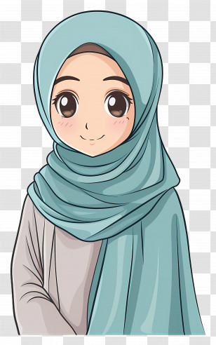 Cartoon Hijab Girl - Cute Anime Girl In Blue Hijab Illustration Transparent PNG
