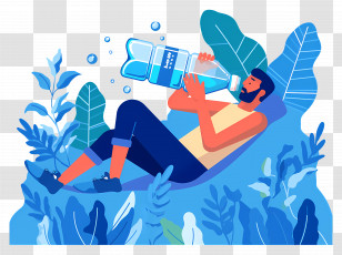 Man Seated Drinking Water - Man Hydrating In Nature Illustration Transparent PNG