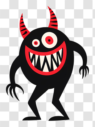 Scary Demon - Cartoon Monster With Horns Transparent PNG