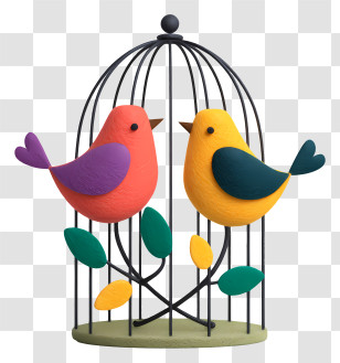 Two Birds In Cage - Birds In Cage For A Colorful Display Transparent PNG