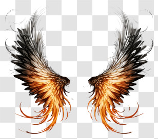 Sketch Angel Wings - Illustrated Orange And Black Decorative Wings Transparent PNG