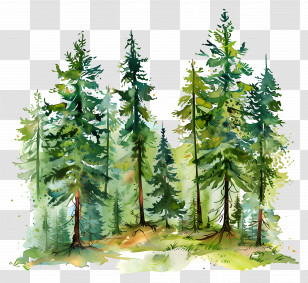 Forest Trees - Lush Watercolor Pine Tree Forest Landscape Transparent PNG