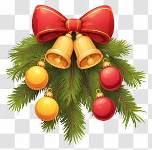 Christmas Balls On A Branch - Christmas Bells And Ornaments Decoration Transparent PNG