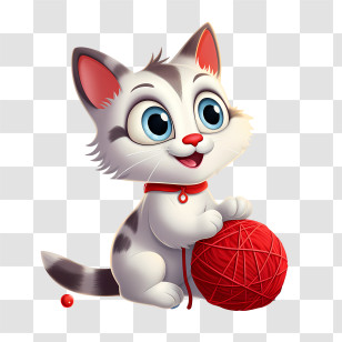 Cat Playing Yarn Ball - Cute Cartoon Cat Playing With Yarn Ball Transparent PNG