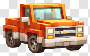 Minecraft Car - Orange Blocky Truck In Pixel Art Style Transparent PNG