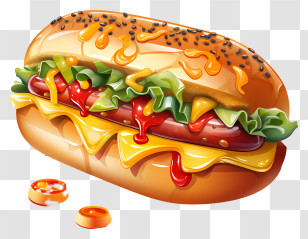 Hot Dog - Illustration Of A Colorful Hot Dog With Toppings Transparent PNG