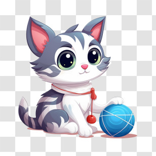 Cat Playing Yarn Ball - Cartoon Cat Playing With Blue Yarn Ball Transparent PNG