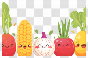 Food Background - Cute Cartoon Vegetables With Friendly Smiles Transparent PNG