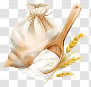 Corn Flour - Flour With Wooden Scoop And Wheat Stalks Transparent PNG