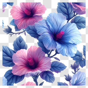 Floral Pattern Background - Blue And Pink Hibiscus Flowers For Tropical Design Transparent PNG
