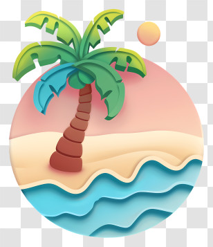 Spring Break - Tropical Beach Illustration With Palm Tree Transparent PNG