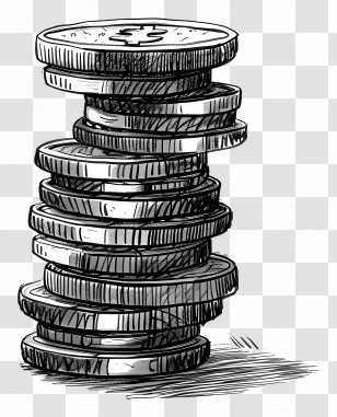 Stack Of Coins - Stack Of Coins Illustration In Sketch Style Transparent PNG