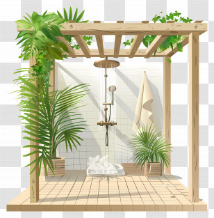 Outdoor Shower - Outdoor Shower With Plants Illustration Transparent PNG