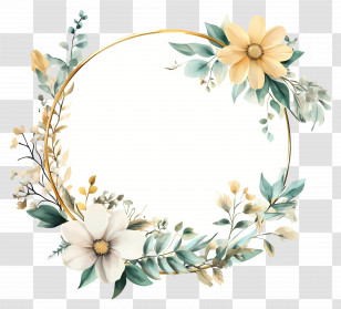 Wedding Border - Yellow And White Floral Gold Frame Transparent PNG