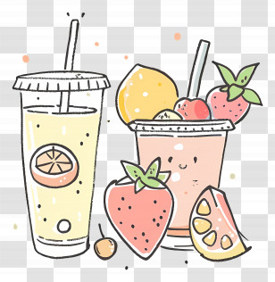 Drink - Cute Strawberry And Lemon Juice Illustration Transparent PNG