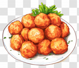 Plate Of Fried Snacks - Plate Of Golden Fried Snacks With Herbs Transparent PNG