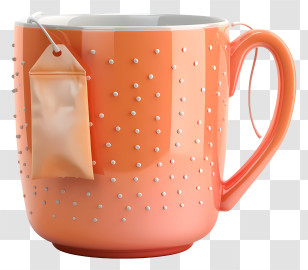 Mug With Tea Bag - Orange Mug With Tea Bag And Dots Transparent PNG